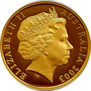 Australia 100 Dollars Coronation 2003 KM# 800 ELIZABETH II AUSTRALIA 2003 IRB coin obverse Australia 100 Dollars Coronation 2003 KM# 800 ELIZABETH II AUSTRALIA 2003 IRB coin obverse