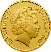 Australia 100 Dollars Golden Wattle 2001 KM# 643 ELIZABETH II AUSTRALIA 2001 IRB coin obverse Australia 100 Dollars Golden Wattle 2001 KM# 643 ELIZABETH II AUSTRALIA 2001 IRB coin obverse