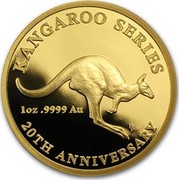 Australia 100 Dollars Kangaroo 20th Anniversary 2013 Proof KM# 2024 KANGAROO SERIES 1OZ .9999 AU 20TH ANNIVERSARY coin reverse Australia 100 Dollars Kangaroo 20th Anniversary 2013 Proof KM# 2024 KANGAROO SERIES 1OZ .9999 AU 20TH ANNIVERSARY coin reverse