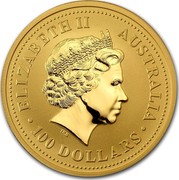 Australia 100 Dollars (Lunar Horse) KM# 587 ELIZABETH II AUSTRALIA 100 DOLLARS IRB coin obverse Australia 100 Dollars (Lunar Horse) KM# 587 ELIZABETH II AUSTRALIA 100 DOLLARS IRB coin obverse
