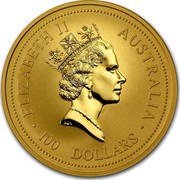 Australia 100 Dollars Lunar Ox 1997 KM# 337 ELIZABETH II AUSTRALIA 100 DOLLARS RDM coin obverse Australia 100 Dollars Lunar Ox 1997 KM# 337 ELIZABETH II AUSTRALIA 100 DOLLARS RDM coin obverse