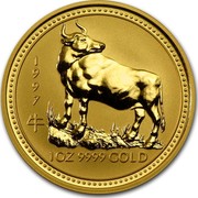 Australia 100 Dollars Lunar Ox 1997 KM# 337 1997 1 OZ 9999 GOLD coin reverse Australia 100 Dollars Lunar Ox 1997 KM# 337 1997 1 OZ 9999 GOLD coin reverse