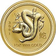 Australia 100 Dollars Lunar Snake 2001 KM# 543 2001 1 OZ 9999 GOLD coin reverse Australia 100 Dollars Lunar Snake 2001 KM# 543 2001 1 OZ 9999 GOLD coin reverse