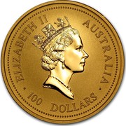 Australia 100 Dollars Lunar Tiger 1998 KM# 508 ELIZABETH II AUSTRALIA 100 DOLLARS RDM coin obverse Australia 100 Dollars Lunar Tiger 1998 KM# 508 ELIZABETH II AUSTRALIA 100 DOLLARS RDM coin obverse