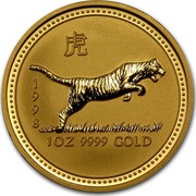 Australia 100 Dollars Lunar Tiger 1998 KM# 508 1998 1 OZ 9999 GOLD coin reverse Australia 100 Dollars Lunar Tiger 1998 KM# 508 1998 1 OZ 9999 GOLD coin reverse