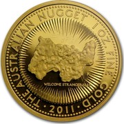 Australia 100 Dollars Nugget 2011 KM# 1596 THE AUSTRALIAN NUGGET 1 OZ. FINE GOLD 2011 WELCOME STRANGER 1869 P SD coin reverse Australia 100 Dollars Nugget 2011 KM# 1596 THE AUSTRALIAN NUGGET 1 OZ. FINE GOLD 2011 WELCOME STRANGER 1869 P SD coin reverse