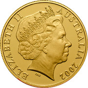 Australia 100 Dollars Queen's 50th Anniversary of Accession 2002 KM# 646 ELIZABETH II AUSTRALIA 2002 IRB coin obverse Australia 100 Dollars Queen's 50th Anniversary of Accession 2002 KM# 646 ELIZABETH II AUSTRALIA 2002 IRB coin obverse