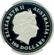 Australia 100 Dollars The Arts - Dancers 2003 Proof KM# 930 ELIZABETH II AUSTRALIA 100 DOLLARS coin obverse Australia 100 Dollars The Arts - Dancers 2003 Proof KM# 930 ELIZABETH II AUSTRALIA 100 DOLLARS coin obverse