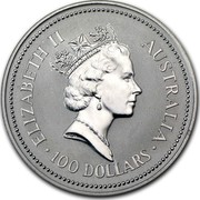Australia 100 Dollars The Australian Koala 1988 KM# 111 ELIZABETH II AUSTRALIA 100 DOLLARS RDM coin obverse Australia 100 Dollars The Australian Koala 1988 KM# 111 ELIZABETH II AUSTRALIA 100 DOLLARS RDM coin obverse