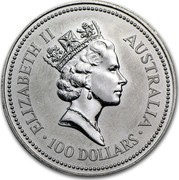 Australia 100 Dollars The Australian Koala 1992 KM# 174 ELIZABETH II AUSTRALIA 100 DOLLARS RDM coin obverse Australia 100 Dollars The Australian Koala 1992 KM# 174 ELIZABETH II AUSTRALIA 100 DOLLARS RDM coin obverse