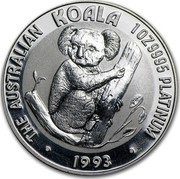 Australia 100 Dollars The Australian Koala 1993 KM# 195 THE AUSTRALIAN KOALA 1 OZ 9995 PLATINUM 1993 coin reverse Australia 100 Dollars The Australian Koala 1993 KM# 195 THE AUSTRALIAN KOALA 1 OZ 9995 PLATINUM 1993 coin reverse