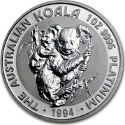Australia 100 Dollars The Australian Koala 1994 KM# 253 THE AUSTRALIAN KOALA 1 OZ 9995 PLATINUM 1994 MM coin reverse Australia 100 Dollars The Australian Koala 1994 KM# 253 THE AUSTRALIAN KOALA 1 OZ 9995 PLATINUM 1994 MM coin reverse