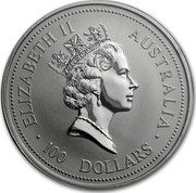Australia 100 Dollars The Australian Koala 1996 KM# 287 ELIZABETH II AUSTRALIA 100 DOLLARS RDM coin obverse Australia 100 Dollars The Australian Koala 1996 KM# 287 ELIZABETH II AUSTRALIA 100 DOLLARS RDM coin obverse
