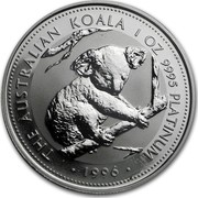 Australia 100 Dollars The Australian Koala 1996 KM# 287 THE AUSTRALIAN KOALA 1 OZ 9995 PLATINUM 1996 coin reverse Australia 100 Dollars The Australian Koala 1996 KM# 287 THE AUSTRALIAN KOALA 1 OZ 9995 PLATINUM 1996 coin reverse
