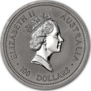 Australia 100 Dollars The Australian Koala 1997 KM# 348 ELIZABETH II AUSTRALIA 100 DOLLARS RDM coin obverse Australia 100 Dollars The Australian Koala 1997 KM# 348 ELIZABETH II AUSTRALIA 100 DOLLARS RDM coin obverse
