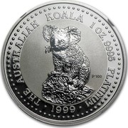 Australia 100 Dollars The Australian Koala 1999 KM# 460 THE AUSTRALIAN KOALA 1 OZ. 9995 PLATINUM 1999 P100 coin reverse Australia 100 Dollars The Australian Koala 1999 KM# 460 THE AUSTRALIAN KOALA 1 OZ. 9995 PLATINUM 1999 P100 coin reverse