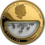 Australia 100 Dollars Treasures of Australia 2009 KM# 1243 ELIZABETH II AUSTRALIA 2009 100 DOLLARS 1 OZ 9999 GOLD IRB coin obverse Australia 100 Dollars Treasures of Australia 2009 KM# 1243 ELIZABETH II AUSTRALIA 2009 100 DOLLARS 1 OZ 9999 GOLD IRB coin obverse