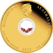Australia 100 Dollars Treasures of the World 2013 KM# 2079 ELIZABETH II AUSTRALIA 1 OZ 9999 GOLD 2013 100 DOLLARS IRB coin obverse Australia 100 Dollars Treasures of the World 2013 KM# 2079 ELIZABETH II AUSTRALIA 1 OZ 9999 GOLD 2013 100 DOLLARS IRB coin obverse