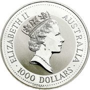 Australia 1000 Dollars Koala 1993 KM# 197 ELIZABETH II AUSTRALIA 1000 DOLLARS coin obverse Australia 1000 Dollars Koala 1993 KM# 197 ELIZABETH II AUSTRALIA 1000 DOLLARS coin obverse
