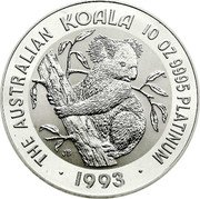 Australia 1000 Dollars Koala 1993 KM# 197 THE AUSTRALIAN KOALA 10 OZ 9995 PLATINUM 1993 coin reverse Australia 1000 Dollars Koala 1993 KM# 197 THE AUSTRALIAN KOALA 10 OZ 9995 PLATINUM 1993 coin reverse