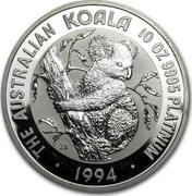 Australia 1000 Dollars Koala 1994 KM# 255 THE AUSTRALIAN KOALA 10 OZ 9995 PLATINUM • 1994 • JB coin reverse Australia 1000 Dollars Koala 1994 KM# 255 THE AUSTRALIAN KOALA 10 OZ 9995 PLATINUM • 1994 • JB coin reverse