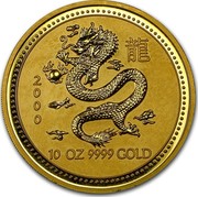 Australia 1000 Dollars Lunar Dragon 2000 KM# 702 2000 10 OZ 9999 GOLD coin reverse
