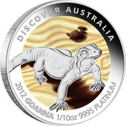 Australia 15 Dollars Goanna 2012 P Proof KM# 1852 DISCOVER AUSTRALIA 2012 GOANNA 1/10OZ 9995 PLATINUM coin reverse Australia 15 Dollars Goanna 2012 P Proof KM# 1852 DISCOVER AUSTRALIA 2012 GOANNA 1/10OZ 9995 PLATINUM coin reverse