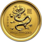Australia 15 Dollars Lunar Dragon 2000 KM# 526 2000 1/10 OZ 9999 GOLD coin reverse Australia 15 Dollars Lunar Dragon 2000 KM# 526 2000 1/10 OZ 9999 GOLD coin reverse