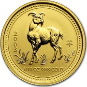 Australia 15 Dollars Lunar Goat 2003 KM# 711 2003 1/10 OZ 9999 GOLD coin reverse Australia 15 Dollars Lunar Goat 2003 KM# 711 2003 1/10 OZ 9999 GOLD coin reverse