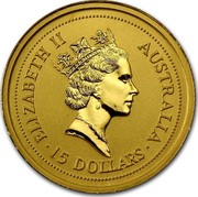 Australia 15 Dollars Lunar Tiger 1998 KM# 506 ELIZABETH II AUSTRALIA 15 DOLLARS RDM coin obverse Australia 15 Dollars Lunar Tiger 1998 KM# 506 ELIZABETH II AUSTRALIA 15 DOLLARS RDM coin obverse