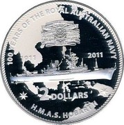 Australia 2 Dollars HMAS Hobart II 2011 KM# 1629 100 YEARS OF THE ROYAL AUSTRALIAN NAVY H.M.A.S. HOBART II 1911 2011 2 DOLLARS coin reverse Australia 2 Dollars HMAS Hobart II 2011 KM# 1629 100 YEARS OF THE ROYAL AUSTRALIAN NAVY H.M.A.S. HOBART II 1911 2011 2 DOLLARS coin reverse