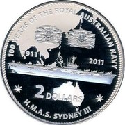 Australia 2 Dollars HMAS Sydney III 2011 KM# 1631 100 YEARS OF THE ROYAL AUSTRALIAN NAVY H.M.A.S. SYDNEY III 1911 2011 2 DOLLARS coin reverse Australia 2 Dollars HMAS Sydney III 2011 KM# 1631 100 YEARS OF THE ROYAL AUSTRALIAN NAVY H.M.A.S. SYDNEY III 1911 2011 2 DOLLARS coin reverse