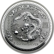 Australia 2 Dollars Lunar Dragon 2000 KM# 523 2000 2 OZ 999 SILVER coin reverse Australia 2 Dollars Lunar Dragon 2000 KM# 523 2000 2 OZ 999 SILVER coin reverse