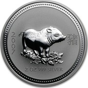 Australia 2 Dollars Lunar Pig 2007 KM# 1885 2007 2 OZ 999 SILVER coin reverse Australia 2 Dollars Lunar Pig 2007 KM# 1885 2007 2 OZ 999 SILVER coin reverse