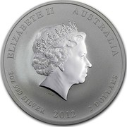 Australia 2 Dollars Year of the Dragon 2012 KM# 1665 ELIZABETH II AUSTRALIA 2 OZ 999 SILVER 2012 2 DOLLARS IRB coin obverse