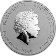 Australia 2 Dollars Year of the Mouse 2008 KM# 1886 ELIZABETH II AUSTRALIA 2 OZ 999 SILVER 2008 2 DOLLARS IRB coin obverse Australia 2 Dollars Year of the Mouse 2008 KM# 1886 ELIZABETH II AUSTRALIA 2 OZ 999 SILVER 2008 2 DOLLARS IRB coin obverse