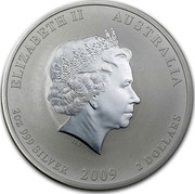 Australia 2 Dollars Year of the Ox (Colorized) 2009 KM# 1751a ELIZABETH II AUSTRALIA 2 OZ 999 SILVER 2009 2 DOLLARS IRB coin obverse Australia 2 Dollars Year of the Ox (Colorized) 2009 KM# 1751a ELIZABETH II AUSTRALIA 2 OZ 999 SILVER 2009 2 DOLLARS IRB coin obverse