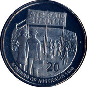 Australia 20 Cents Air Raid Shelter 2012 KM# 1742 AIR RAID SHELTER 20 BOMBING OF AUSTRALIA 1942 coin reverse Australia 20 Cents Air Raid Shelter 2012 KM# 1742 AIR RAID SHELTER 20 BOMBING OF AUSTRALIA 1942 coin reverse