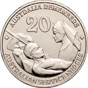 Australia 20 Cents Australia Remembers - Australian Service Nurses 2009 KM# 1433 + AUSTRALIA REMEMBERS + 20 AUSTRALIAN SERVICE NURSES coin reverse Australia 20 Cents Australia Remembers - Australian Service Nurses 2009 KM# 1433 + AUSTRALIA REMEMBERS + 20 AUSTRALIAN SERVICE NURSES coin reverse