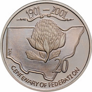 Australia 20 Cents (Centenary of Federation - New South Wales) KM# 550 1901-2001 JKN 20 CENTENARY OF FEDERATION coin reverse Australia 20 Cents (Centenary of Federation - New South Wales) KM# 550 1901-2001 JKN 20 CENTENARY OF FEDERATION coin reverse