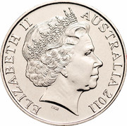 Australia 20 Cents (Riding on the Sheep's Back) KM# 1502 ELIZABETH II AUSTRALIA 2011 IRB coin obverse Australia 20 Cents (Riding on the Sheep's Back) KM# 1502 ELIZABETH II AUSTRALIA 2011 IRB coin obverse