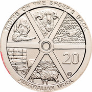 Australia 20 Cents (Riding on the Sheep's Back) KM# 1502 RIDING ON THE SHEEP'S BACK 20 G AUSTRALIAN WOOL coin reverse Australia 20 Cents (Riding on the Sheep's Back) KM# 1502 RIDING ON THE SHEEP'S BACK 20 G AUSTRALIAN WOOL coin reverse