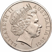 Australia 20 Cents Sir Donald Bradman 2001 KM# 589 ELIZABETH II AUSTRALIA 2001 IRB coin obverse Australia 20 Cents Sir Donald Bradman 2001 KM# 589 ELIZABETH II AUSTRALIA 2001 IRB coin obverse