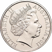 Australia 20 Cents War Historians 2011 KM# 1648 ELIZABETH II AUSTRALIA 2011 IRB coin obverse Australia 20 Cents War Historians 2011 KM# 1648 ELIZABETH II AUSTRALIA 2011 IRB coin obverse
