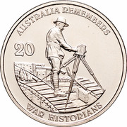 Australia 20 Cents War Historians 2011 KM# 1648 AUSTRALIA REMEMBERS 20 WAR HISTORIANS coin reverse Australia 20 Cents War Historians 2011 KM# 1648 AUSTRALIA REMEMBERS 20 WAR HISTORIANS coin reverse