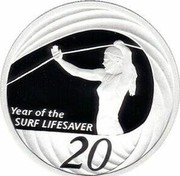 Australia 20 Cents Year of the Surf Lifesaver 2007 B Proof KM# 820a YEAR OF THE SURF LIFESAVER 20 coin reverse