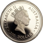 Australia 200 Dollars Koala 1995 Proof KM# 288 200 DOLLARS AUSTRALIA ELIZABETH II coin obverse Australia 200 Dollars Koala 1995 Proof KM# 288 200 DOLLARS AUSTRALIA ELIZABETH II coin obverse