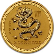 Australia 200 Dollars Lunar Dragon 2000 KM# 667 2000 2 OZ 9999 GOLD coin reverse Australia 200 Dollars Lunar Dragon 2000 KM# 667 2000 2 OZ 9999 GOLD coin reverse
