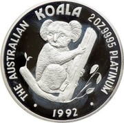 Australia 200 Dollars The Australian Koala 1992 KM# 185 THE AUSTRALIAN KOALA 2 OZ 9995 PLATINUM 1992 P coin reverse Australia 200 Dollars The Australian Koala 1992 KM# 185 THE AUSTRALIAN KOALA 2 OZ 9995 PLATINUM 1992 P coin reverse
