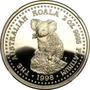Australia 200 Dollars The Australian Koala 1998 KM# 460a THE AUSTRALIAN KOALA 2 OZ. 9995 PLATINUM 1999 P100 coin reverse Australia 200 Dollars The Australian Koala 1998 KM# 460a THE AUSTRALIAN KOALA 2 OZ. 9995 PLATINUM 1999 P100 coin reverse